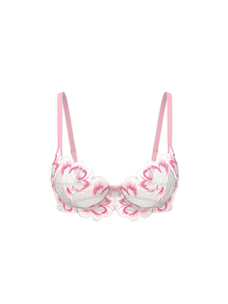 Victoria's Secret Pink and White Unlined Balcony Peony Embroidery Bra - Image 3 of 3