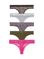 Victoria's Secret Nude/Grey/Green/Pink Thong 5 Pack Logo Knickers - Image 1 of 3