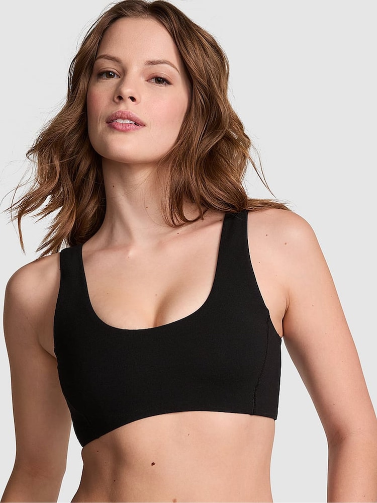 Victoria's Secret PINK Black Cotton Scoop Sports Bra - Image 1 of 2 Victoria's Secret PINK Black Cotton Scoop Sports Bra - Image 1 of 2