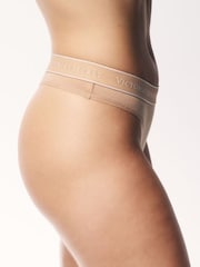 Victoria's Secret Black/Nude/White/Grey Thong Logo 4 Pack Knickers - Image 3 of 5