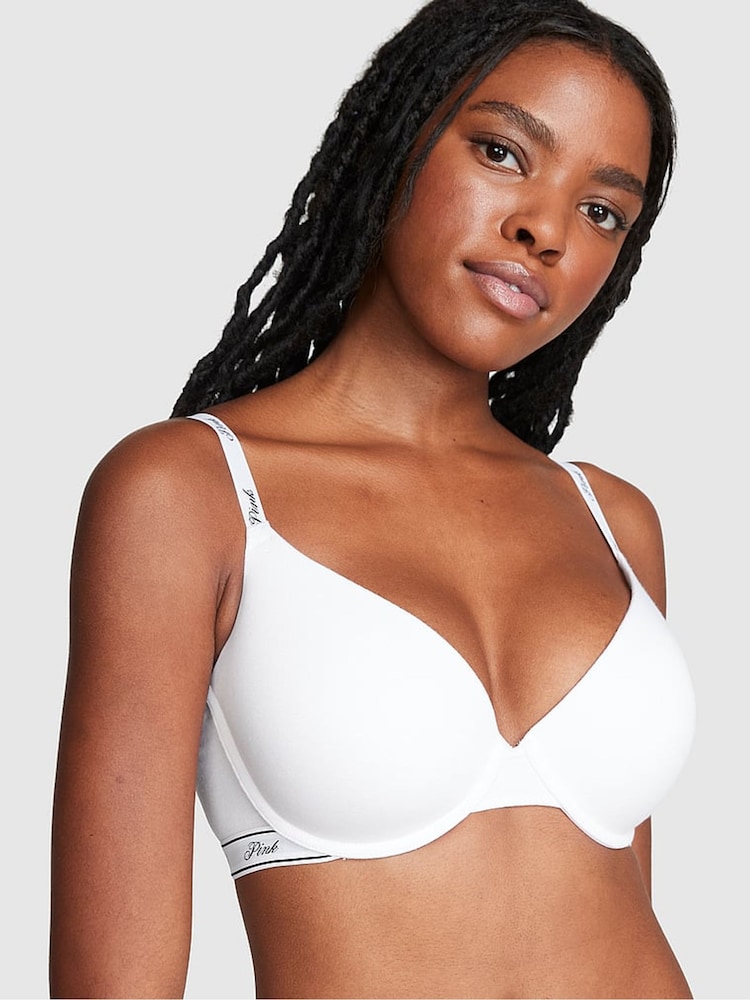 Victoria's Secret PINK Optic White Cotton Cotton Logo Bra - Image 1 of 3 Victoria's Secret PINK Optic White Cotton Cotton Logo Bra - Image 1 of 3
