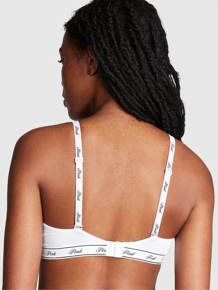 Victoria's Secret PINK Optic White Cotton Cotton Logo Bra - Image 2 of 3 Victoria's Secret PINK Optic White Cotton Cotton Logo Bra - Image 2 of 3
