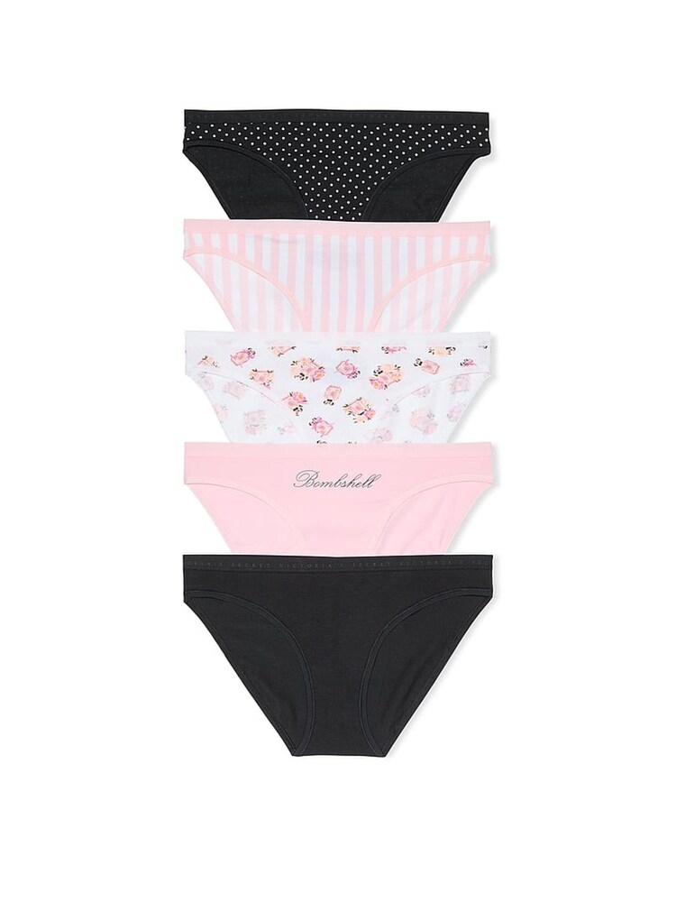 Victoria's Secret Black/Pink/White Bikini Logo 5 Pack Knickers - Image 1 of 4