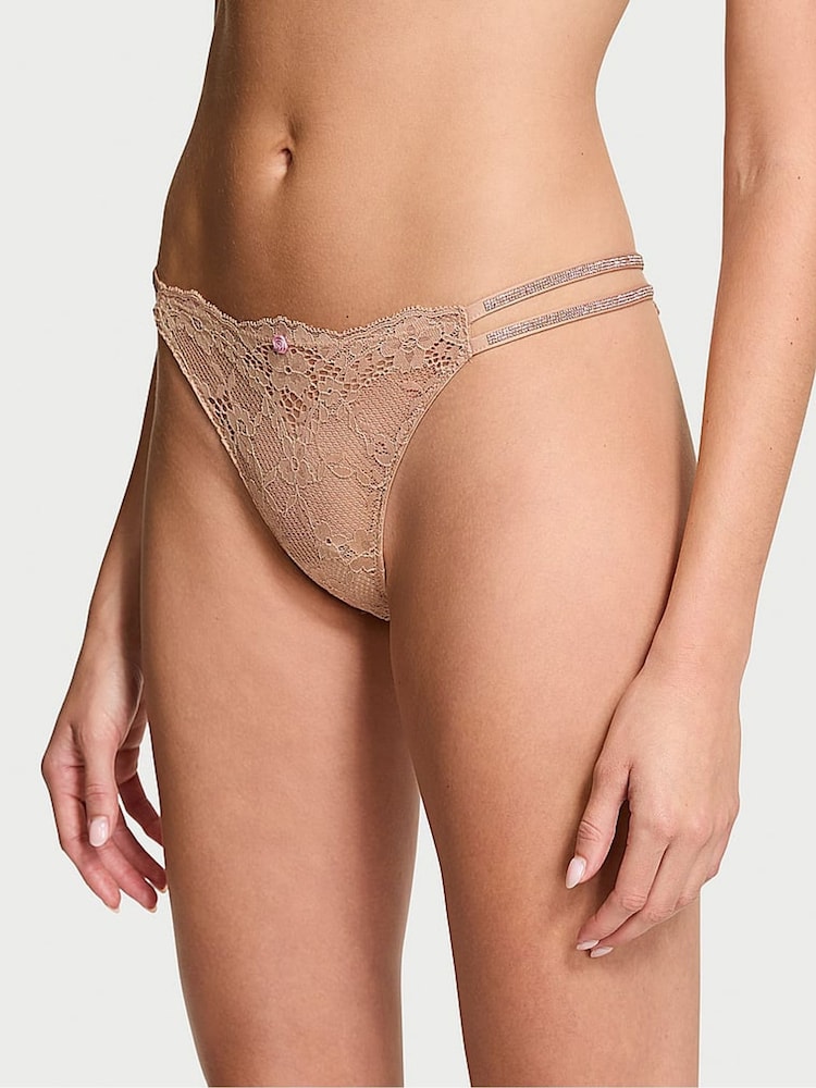 Victoria's Secret Praline Nude Brazilian Twinkle Strap Lace Knickers - Image 1 of 3 Victoria's Secret Praline Nude Brazilian Twinkle Strap Lace Knickers - Image 1 of 3
