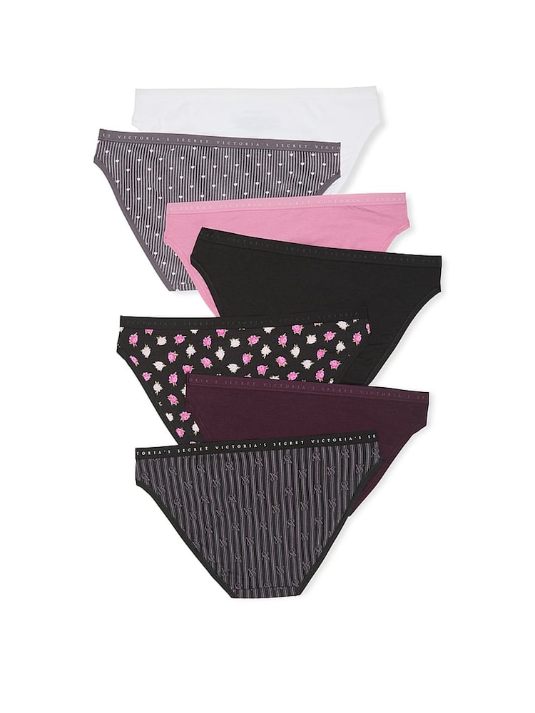 Victoria's Secret White/Grey/Pink/Black Bikini 7 Pack Logo Knickers - Image 2 of 2 Victoria's Secret White/Grey/Pink/Black Bikini 7 Pack Logo Knickers - Image 2 of 2