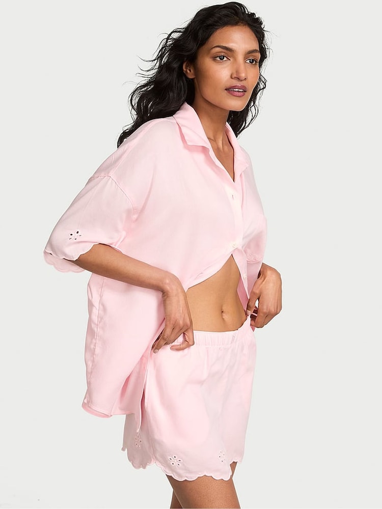 Victoria's Secret Angel Pink Eyelet Cotton Modal Long Pyjamas Set - Image 1 of 3