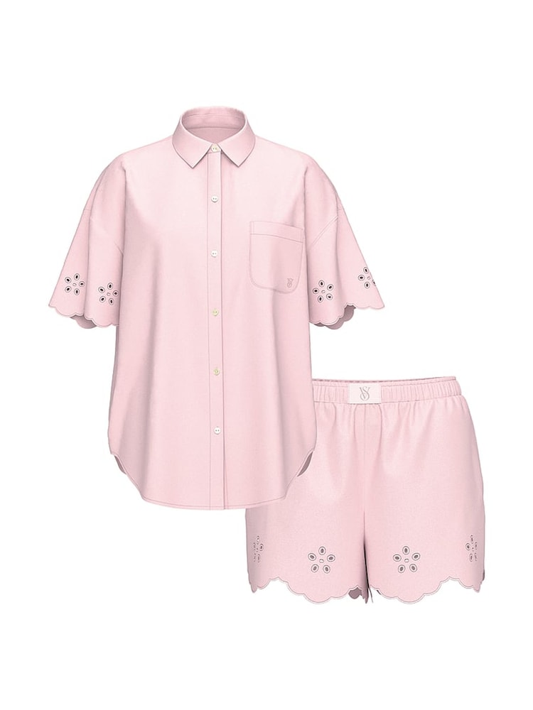 Victoria's Secret Angel Pink Eyelet Cotton Modal Long Pyjamas Set - Image 3 of 3