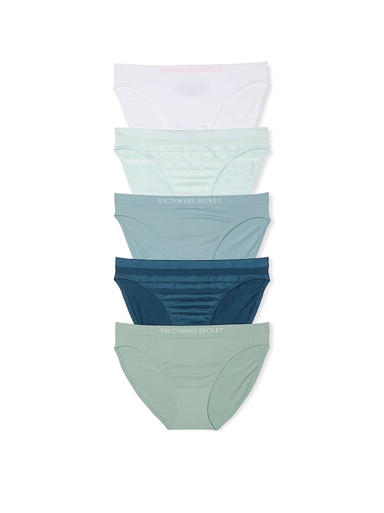 Victoria's Secret White/Green/Blue Bikini 5 Pack Knickers - Image 1 of 4