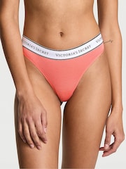 Victoria's Secret Coral Ribbon Orange Thong Logo Knickers - Image 1 of 3