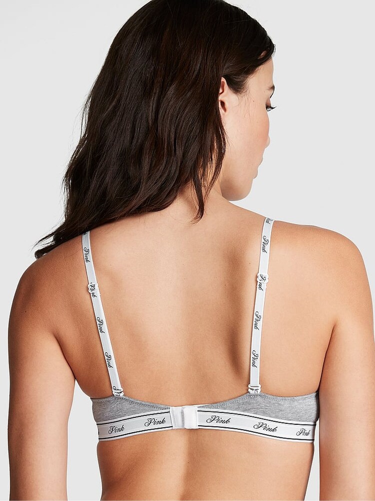 Victoria's Secret PINK Medium Heather Grey Super Push Up Cotton Blend Logo Bra - Image 2 of 3