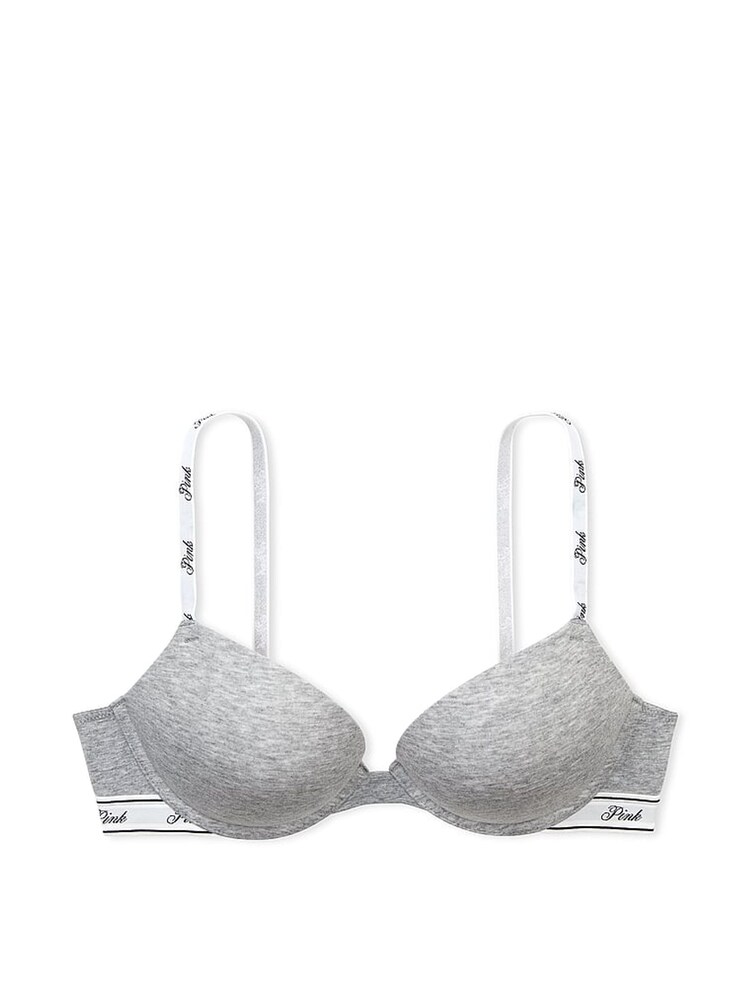 Victoria's Secret PINK Medium Heather Grey Super Push Up Cotton Blend Logo Bra - Image 3 of 3