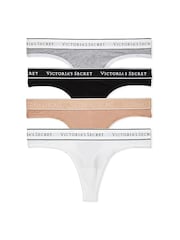 Victoria's Secret Black/White/Grey/Nude Thong Logo 4 Pack Knickers - Image 1 of 7
