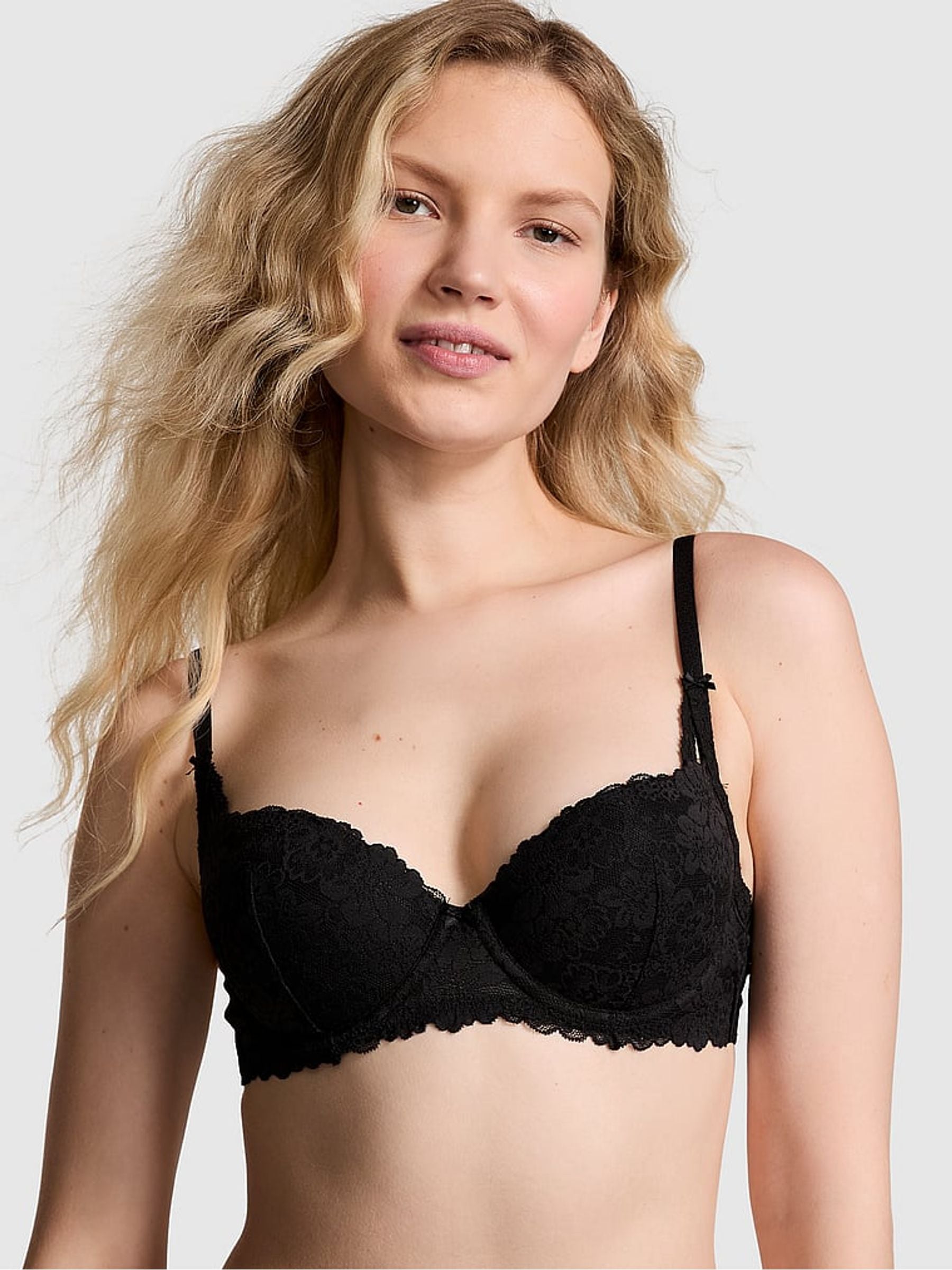 Victoria's Secret PINK Black Lace Push Up Balcony Bra