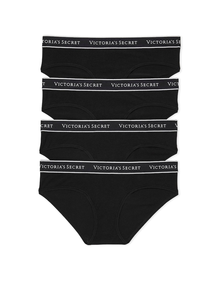 Victoria's Secret Black Hipster Logo 4 Pack Knickers - Image 1 of 5