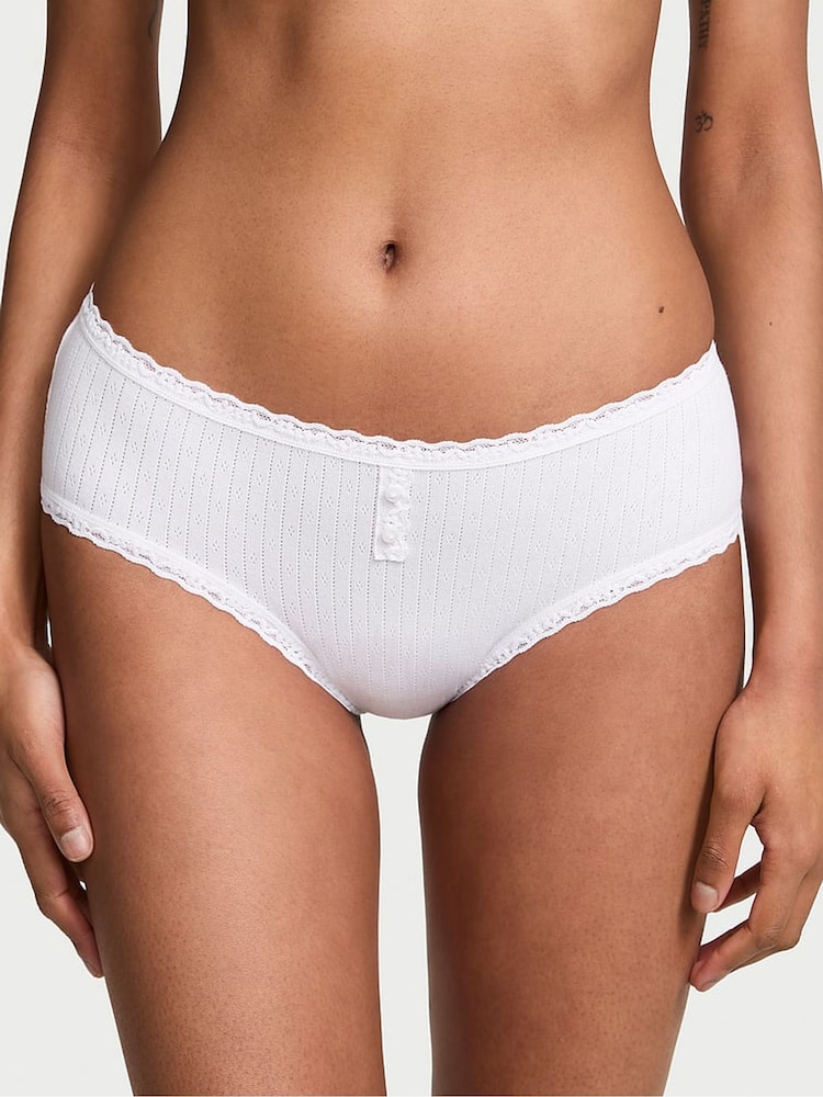 Victoria's Secret White Cheeky Cotton Pointelle Lace Trim Knickers - Image 1 of 3 Victoria's Secret White Cheeky Cotton Pointelle Lace Trim Knickers - Image 1 of 3