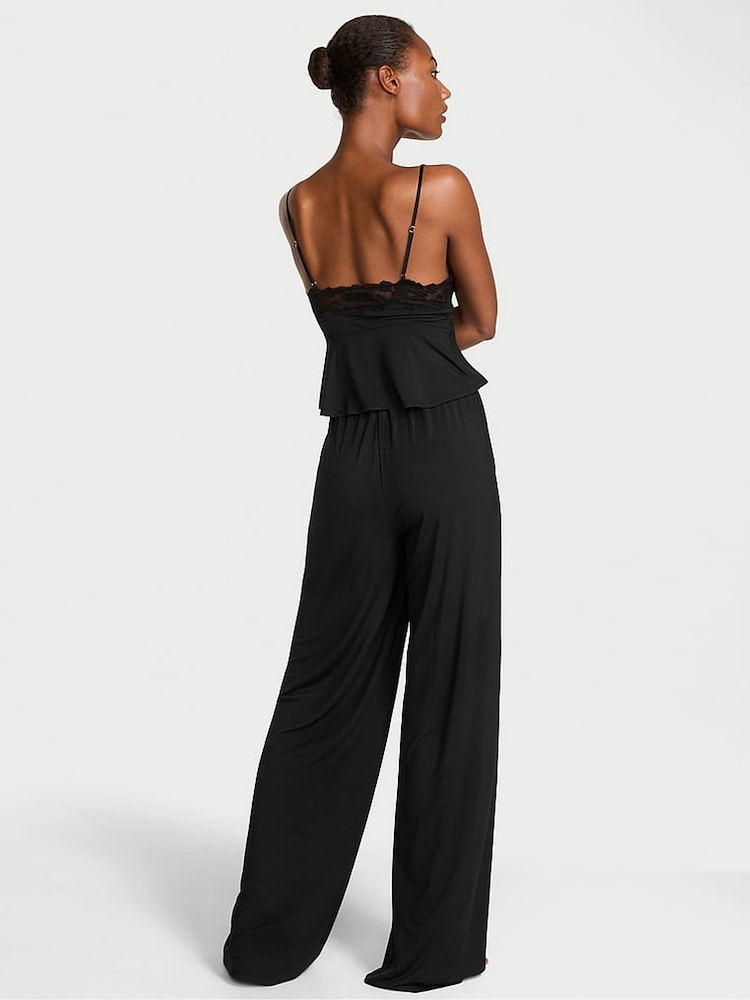 Victoria's Secret Black Modal Lace Trim Cami & Wide Leg Trouser Set - Image 2 of 4 Victoria's Secret Black Modal Lace Trim Cami & Wide Leg Trouser Set - Image 2 of 4