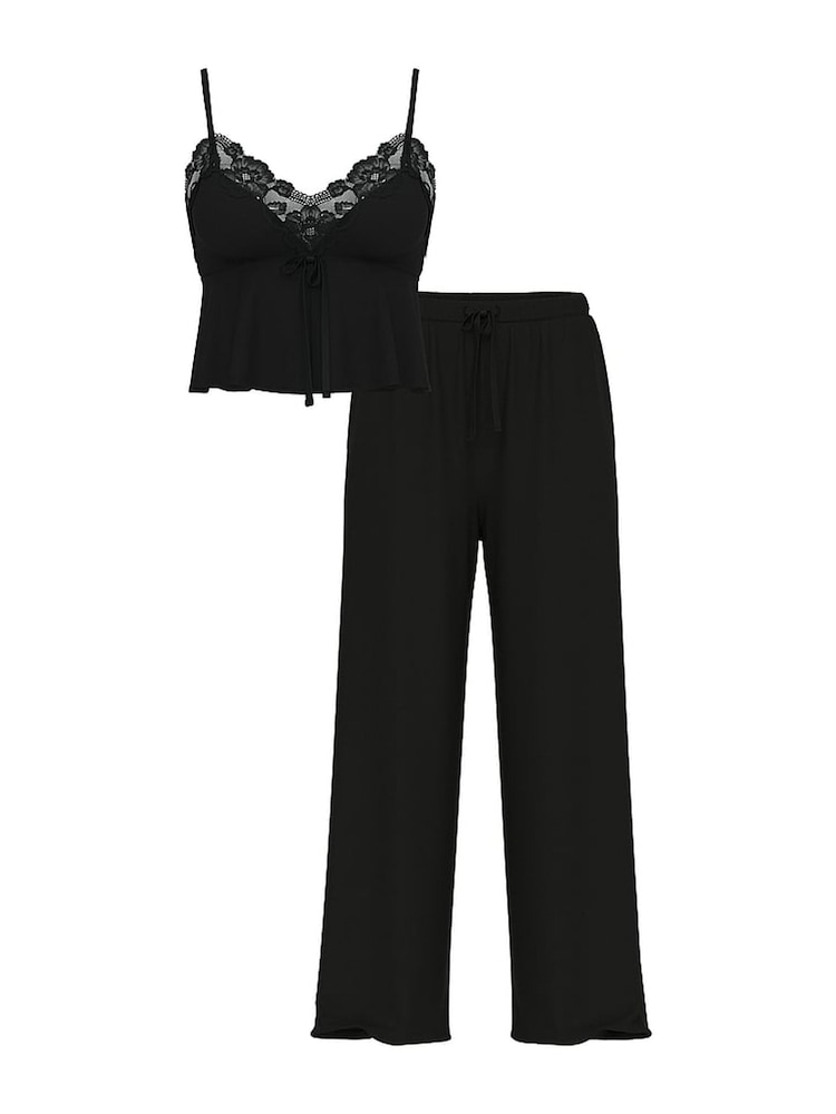Victoria's Secret Black Modal Lace Trim Cami & Wide Leg Trouser Set - Image 4 of 4 Victoria's Secret Black Modal Lace Trim Cami & Wide Leg Trouser Set - Image 4 of 4