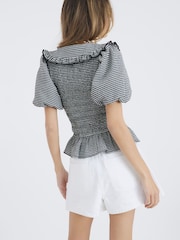 River Island Black Shirred Collar 100% Cotton Top - Image 2 of 4