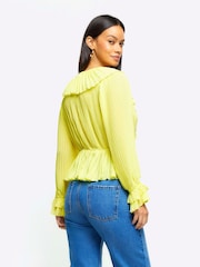 River Island Yellow Long Sleeve Pleated Blouse - Image 3 of 6