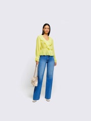 River Island Yellow Long Sleeve Pleated Blouse - Image 4 of 6
