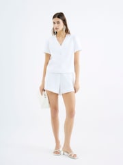 River Island White White Frill Linen Tailored Top - Image 2 of 5