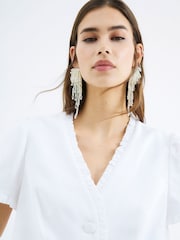 River Island White White Frill Linen Tailored Top - Image 5 of 5