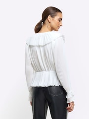 River Island White Long Sleeve Pleated Blouse - Image 2 of 5