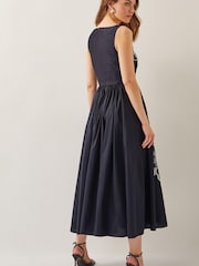 Monsoon Black Sophie Embroidered Fit & Flare Midi Dress - Image 3 of 5