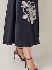 Monsoon Black Sophie Embroidered Fit & Flare Midi Dress - Image 4 of 5