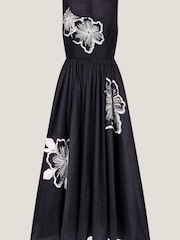 Monsoon Black Sophie Embroidered Fit & Flare Midi Dress - Image 5 of 5