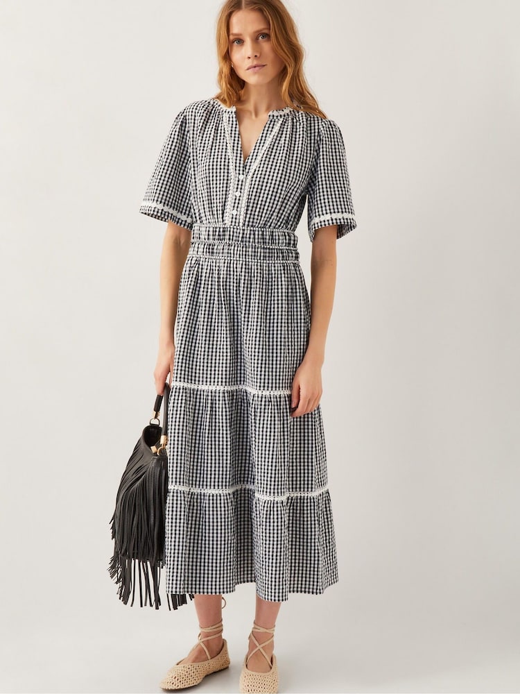 Monsoon Black 100% Cotton Gina Gingham Maxi Dress - Image 1 of 5