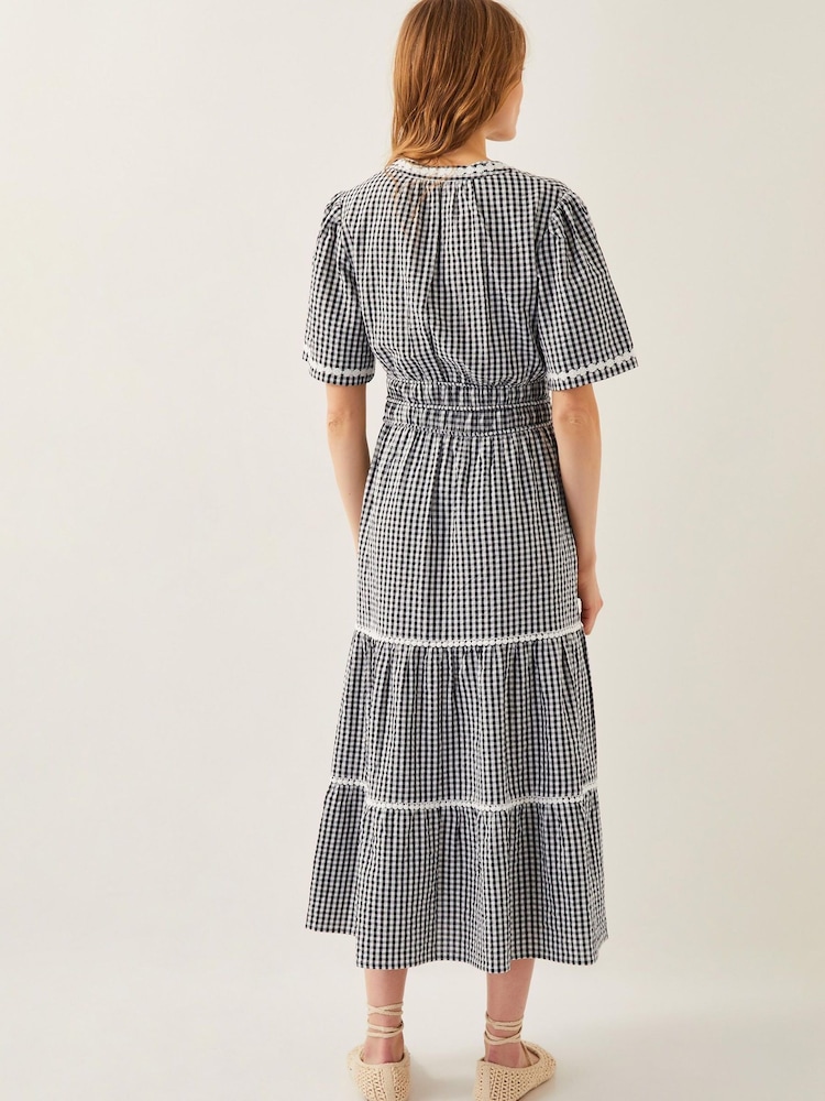Monsoon Black 100% Cotton Gina Gingham Maxi Dress - Image 2 of 5