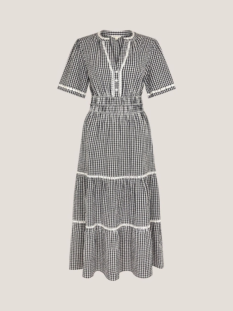 Monsoon Black 100% Cotton Gina Gingham Maxi Dress - Image 5 of 5