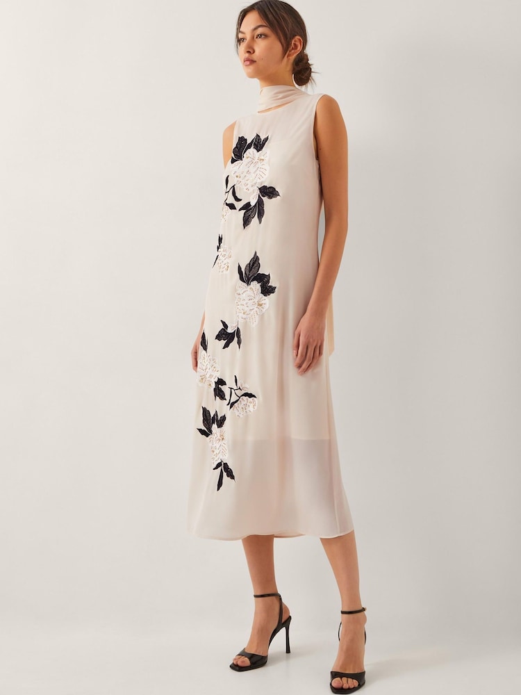 Monsoon Cream Ari Floral Embellished Midi Dress - Image 1 of 4