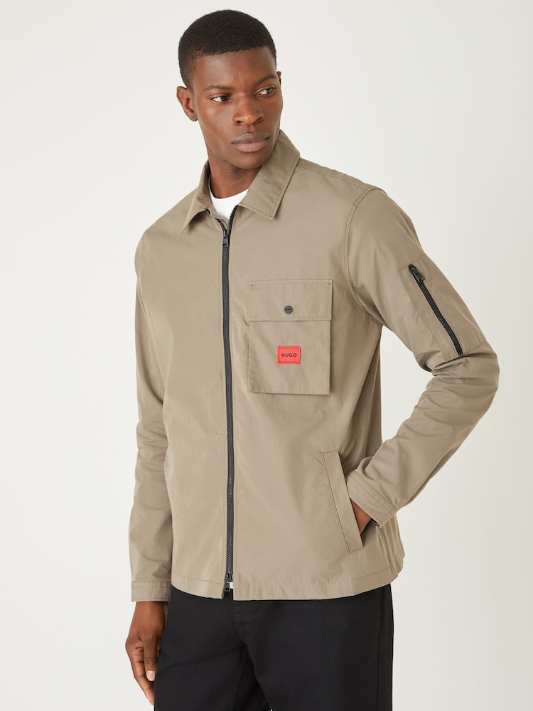 HUGO Grey Cotton Zip-Up Overshirt - Image 1 of 5