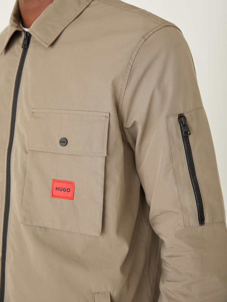 HUGO Grey Cotton Zip-Up Overshirt - Image 5 of 5