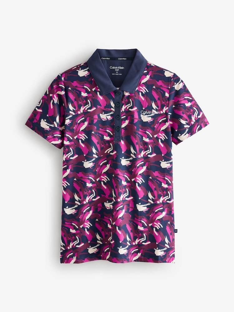 Calvin Klein Golf Pink Brushstroke Print Polo Shirt - Image 1 of 1