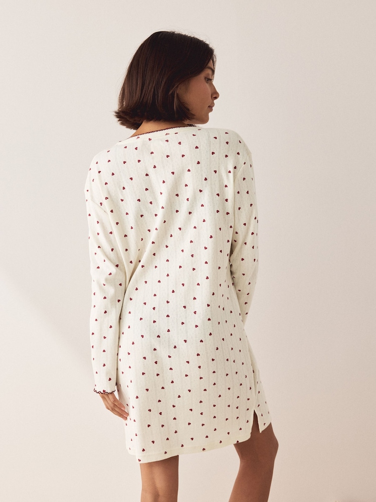 Cream Heart Pointelle Long Sleeve Nightie - Image 2 of 8 Cream Heart Pointelle Long Sleeve Nightie - Image 2 of 8
