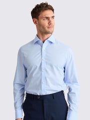 MOSS Blue Tailored Fit Prince of Wales Check Non Iron 100% Cotton Shirt - Image 1 of 2