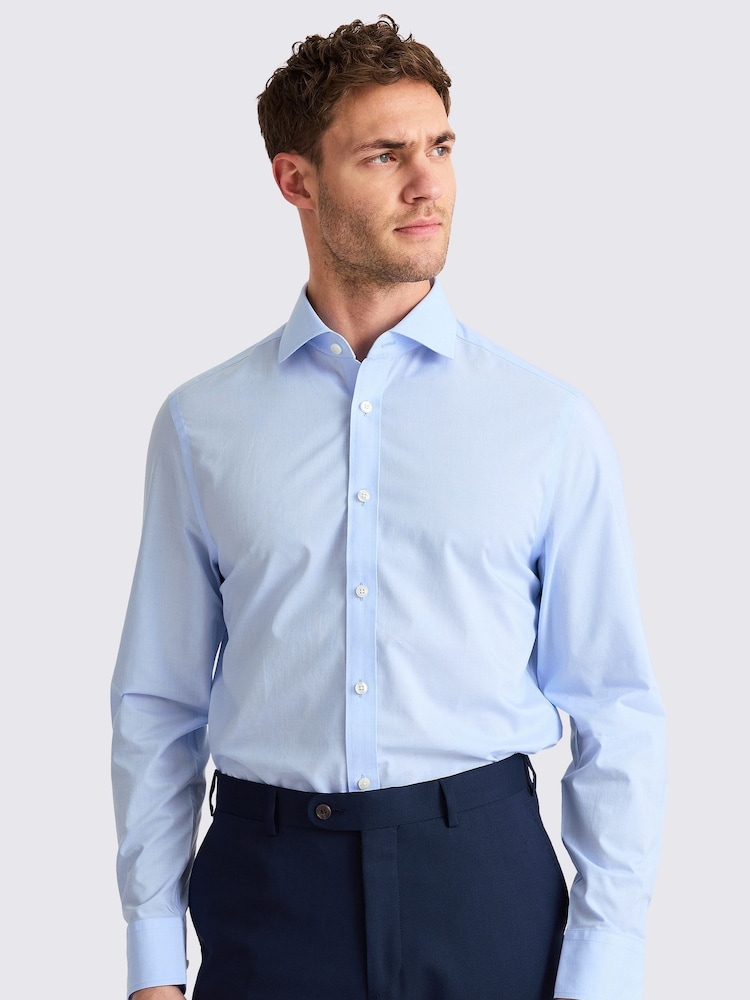 MOSS Blue Tailored Fit Prince of Wales Check Non Iron 100% Cotton Shirt - Image 1 of 2