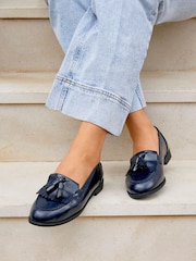 Linzi Blue Rosemary Classic Slip-On Loafers With Tassel Detail - Image 1 of 5
