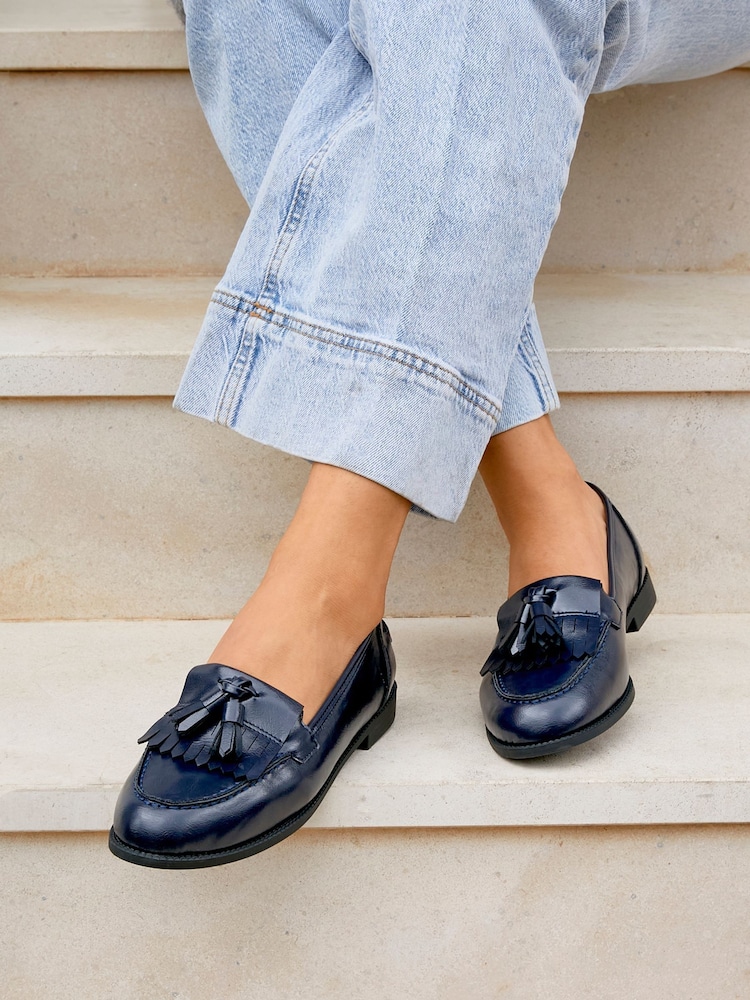 Linzi Blue Rosemary Classic Slip-On Loafers With Tassel Detail - Image 1 of 5