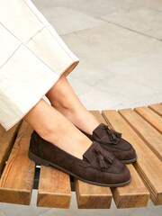 Linzi Brown Rosemary Classic Slip-On Loafers With Tassel Detail - Image 1 of 6