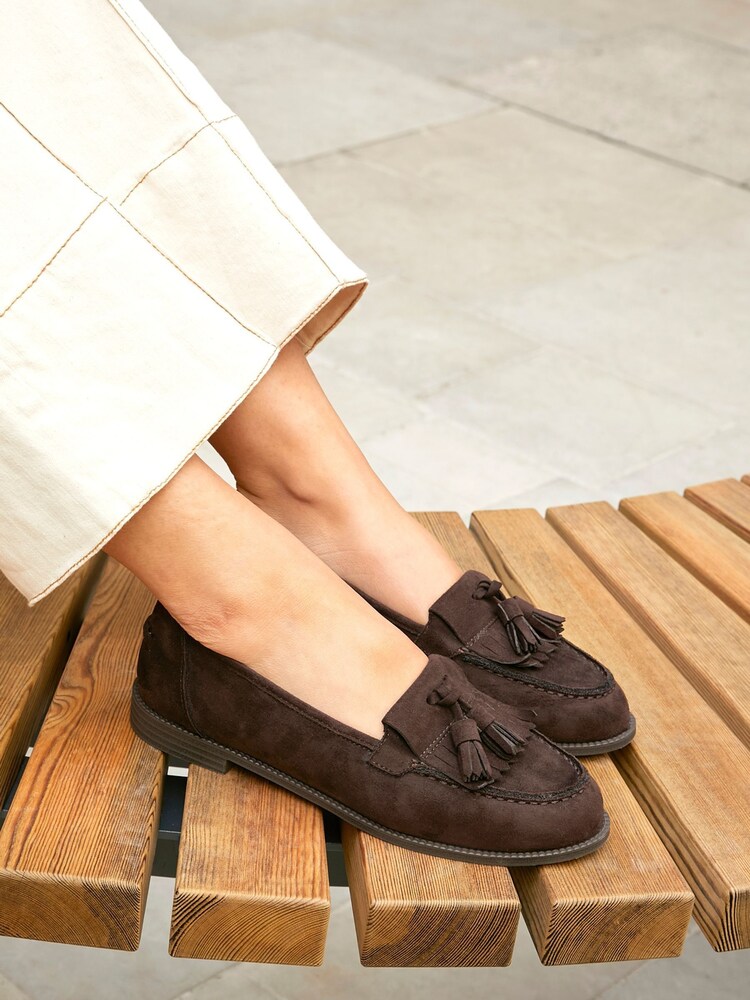 Linzi Brown Rosemary Classic Slip-On Loafers With Tassel Detail - Image 1 of 6