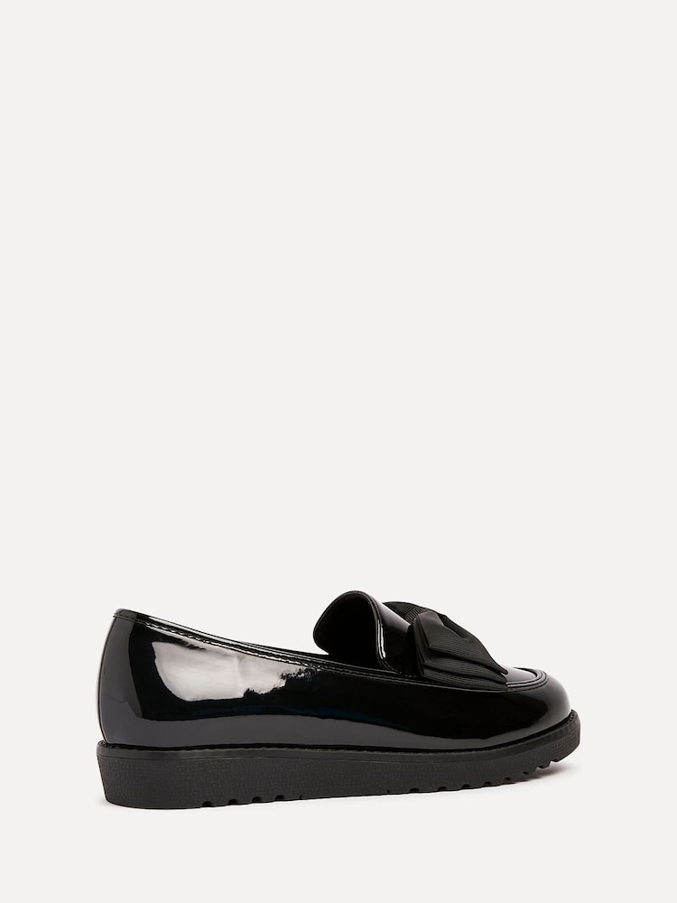 Linzi Black Wide Fit Violetta Classic Slip-On Loafers With Fabric Bow Detail - Image 6 of 6