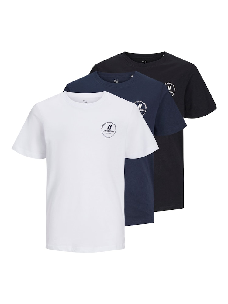 JACK & JONES JUNIOR Blue Short Sleeve T-Shirts 3 Pack - Image 1 of 3 JACK & JONES JUNIOR Blue Short Sleeve T-Shirts 3 Pack - Image 1 of 3