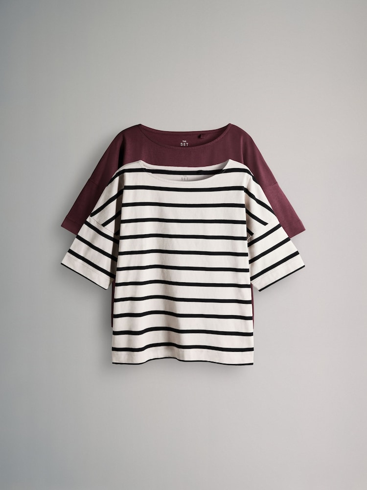 The Set Multi 2 Pack Heavyweight Boat Neck Boxy T-Shirts - Image 1 of 5