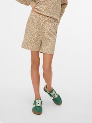 VERO MODA Cream Printed High Waist Jersey Cream Shorts - Image 1 of 5