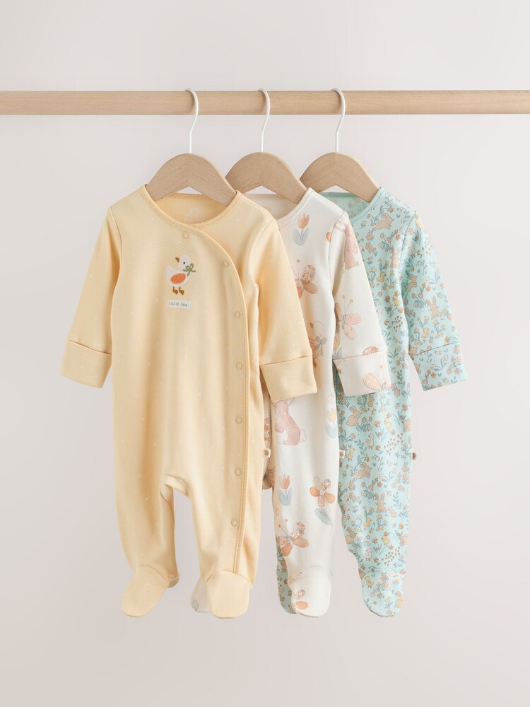 Yellow 3 Pack Baby Sleepsuits - Image 1 of 13