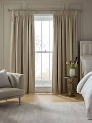 Stone Natural Cotton Sateen Blackout Thermal Pencil Pleat Curtains - Image 1 of 7